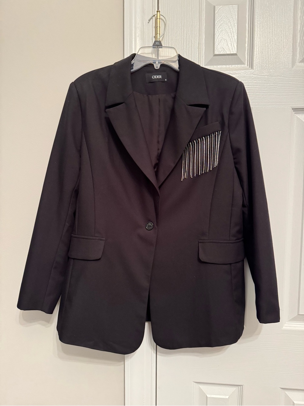 Cider Black Blazer with Silver Rhinestone Fringe